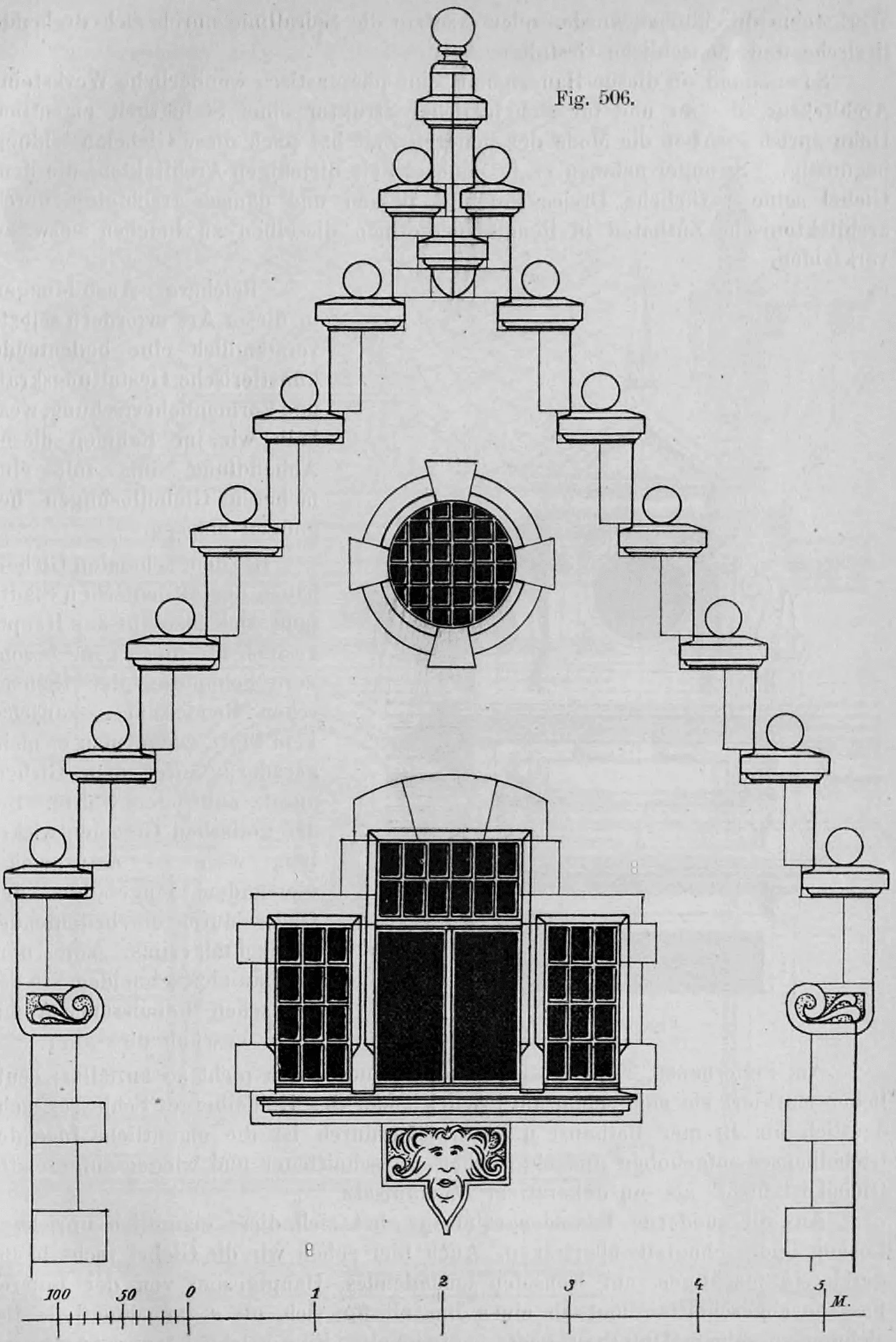 Fig. 506.: Ein reich verzierter Staffelgiebel mit einem zentralen Ochsenauge.