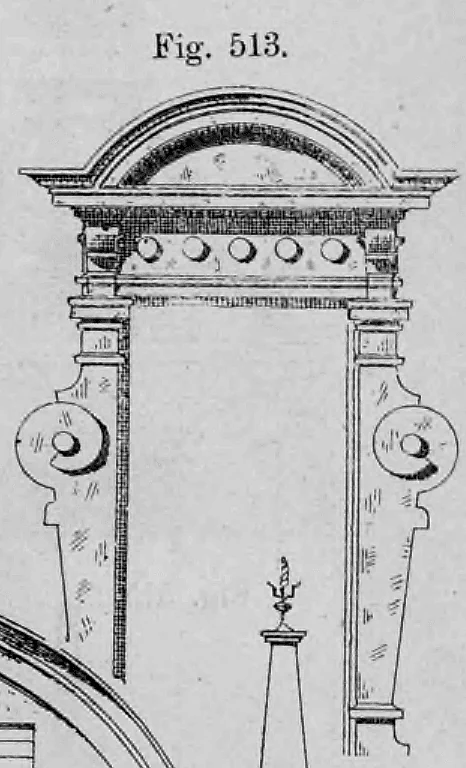 Fig. 513: Architektonische Rahmung eines Dachfensters mit Pilastern.