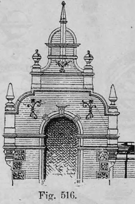 Fig. 516.: Ädikula-artiger Dachaufbau mit tief genischtem Rundbogen.