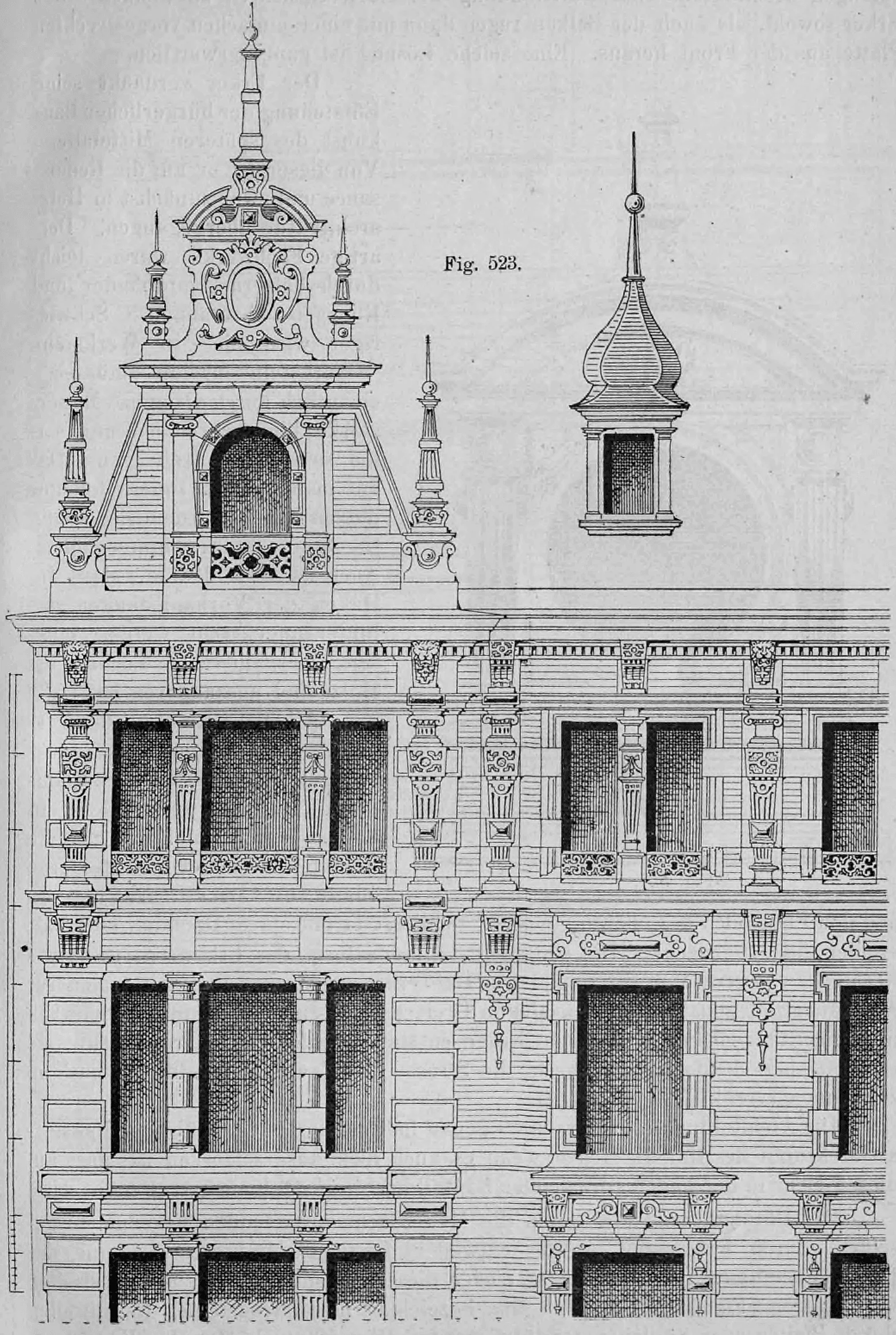 Fig. 523: Architektonische Darstellung einer Fassade mit prächtigem Zwerchgiebel.
