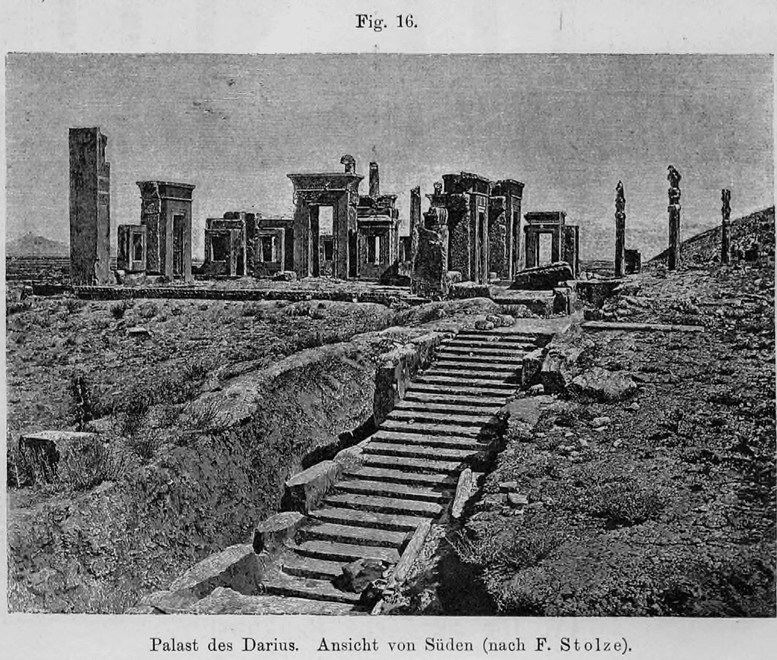 Fig. 16: Fotografische Ansicht der Ruinen des Palastes von Darius aus südlicher Richtung.