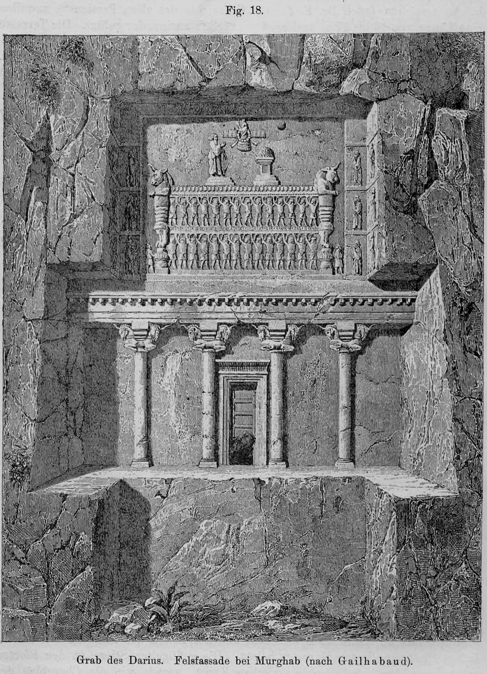 Fig. 18: Detaillierte Illustration der monumentalen Felsfassade des Grabes von Darius I.