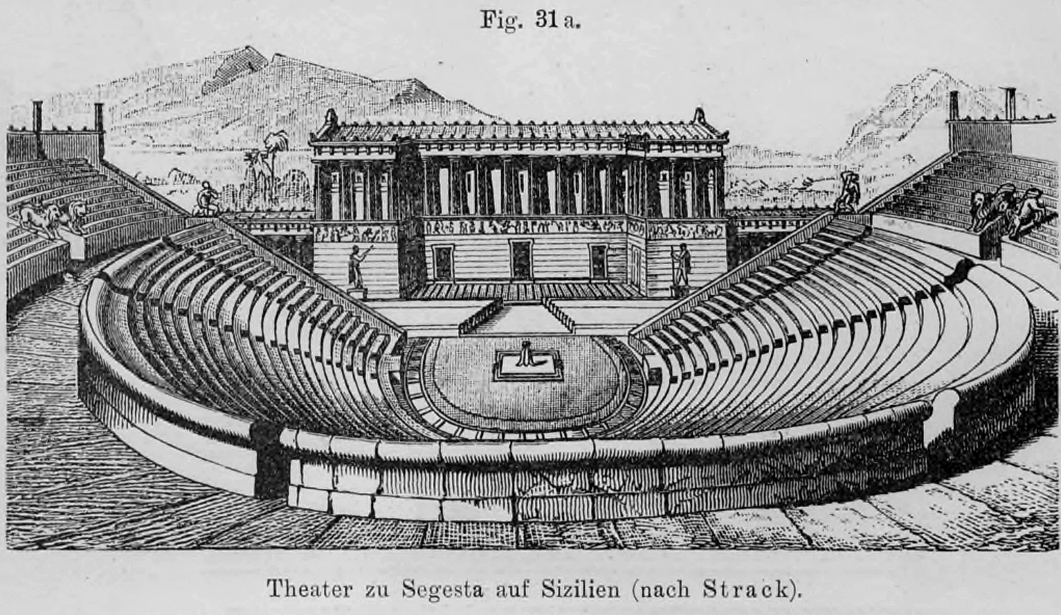 Fig. 31 a: Eine perspektivische Rekonstruktion des antiken griechischen Theaters in Segesta auf Sizilien.
