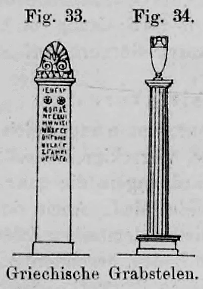 Fig. 33, Fig. 34: Darstellung zweier verschiedener Typen griechischer Grabstelen.