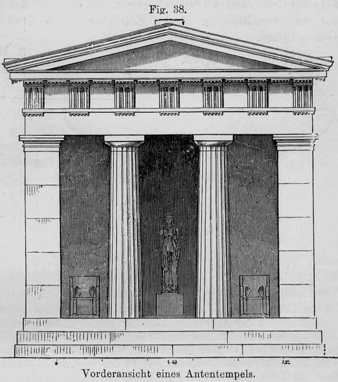 Fig. 38: Architektonische Aufrisszeichnung der Vorderansicht eines griechischen Antentempels.