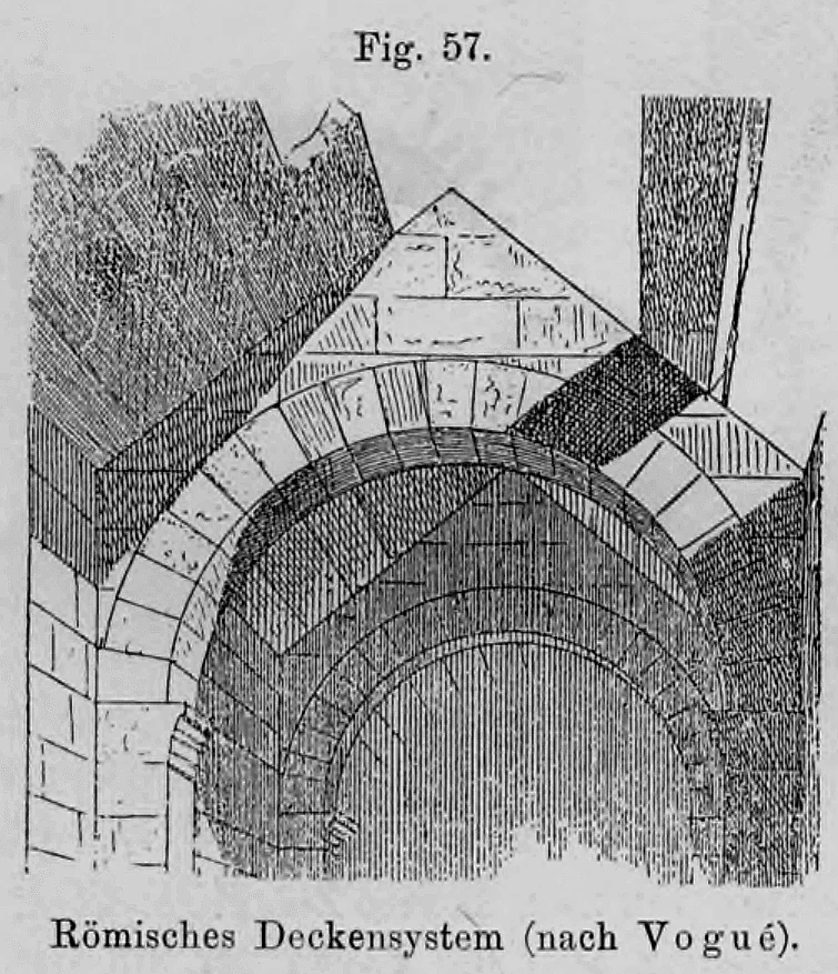Fig. 57: Architektonische Darstellung eines frühen römischen Deckensystems mit Steinplatten auf Gurtbögen.
