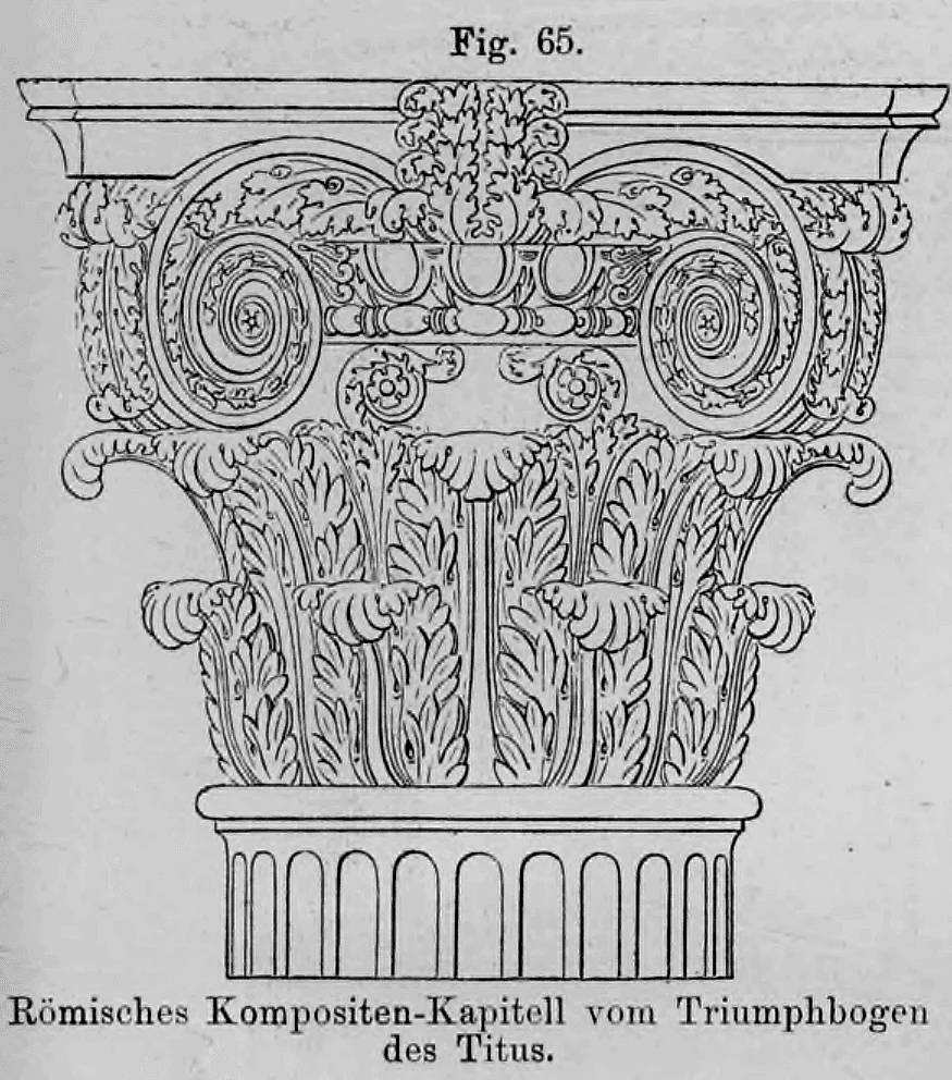 Fig. 65: Detailzeichnung eines römischen Komposita-Kapitells vom Titusbogen in Rom.