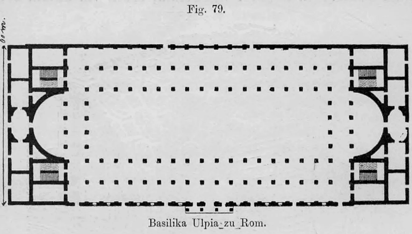 Fig. 79: Technischer Grundriss der fünfschiffigen Basilika Ulpia in Rom.