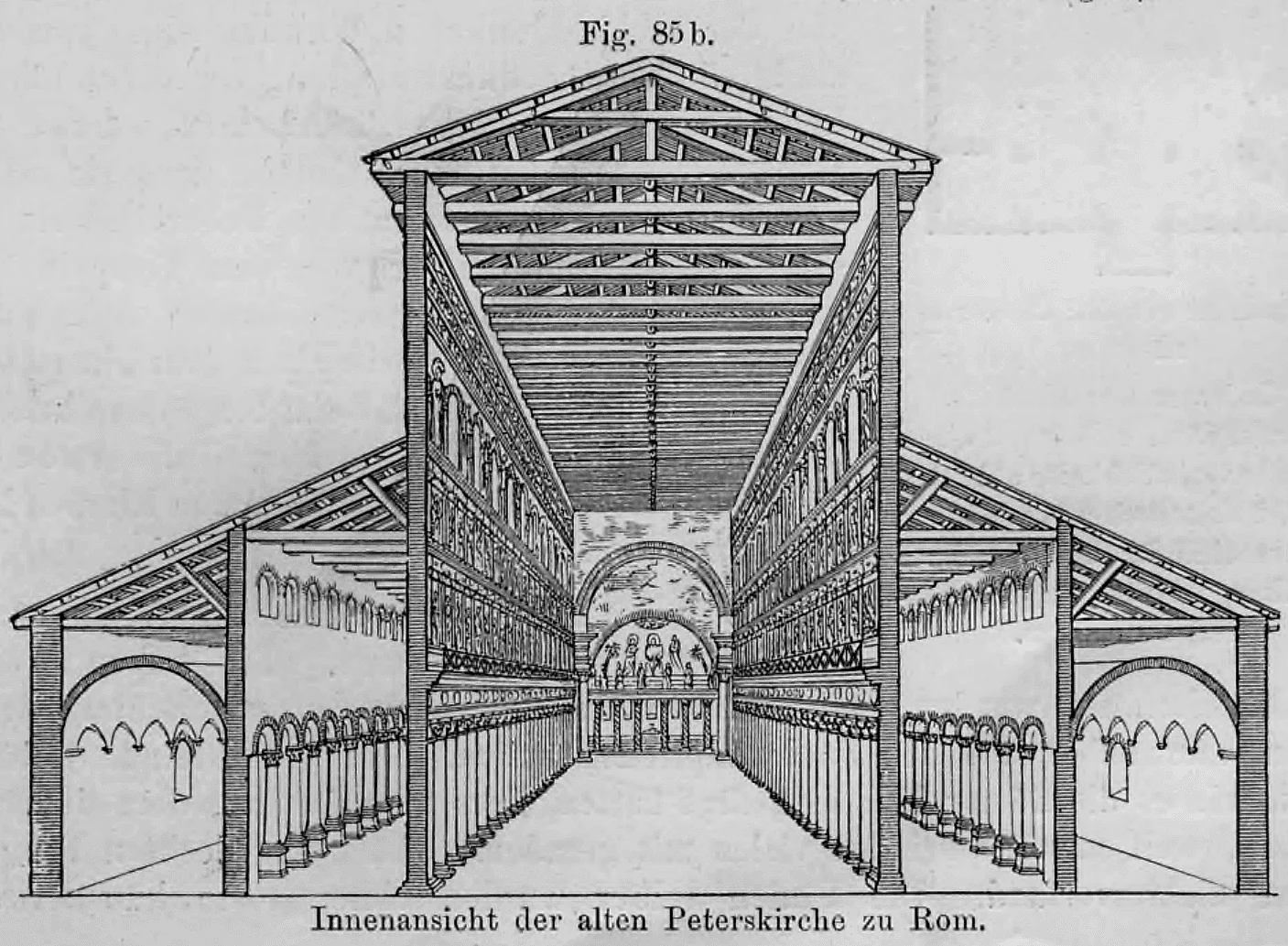 Fig. 85 b.: Perspektivische Innenansicht des Hauptschiffs der alten Peterskirche in Rom.