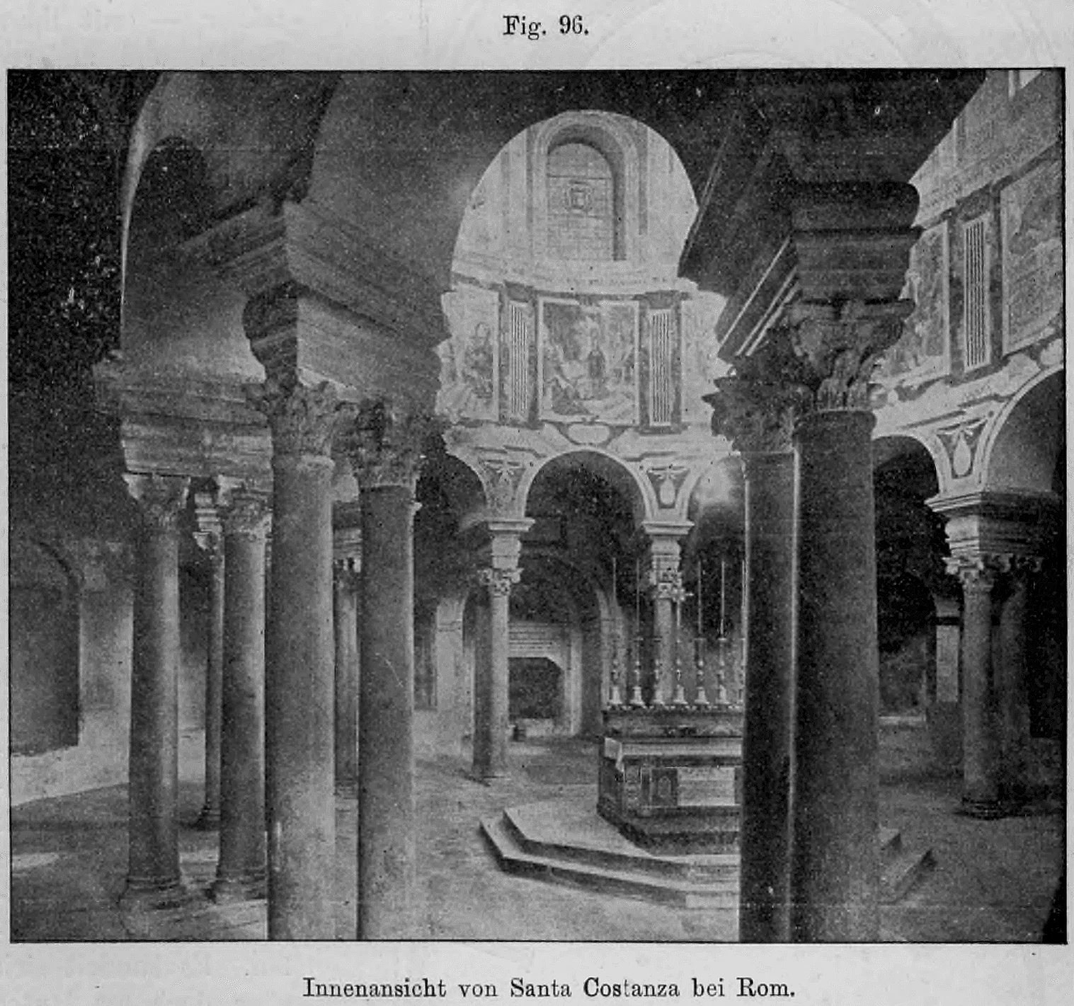 96.: Historische Innenaufnahme des spätantiken Zentralbaus von Santa Costanza in Rom.