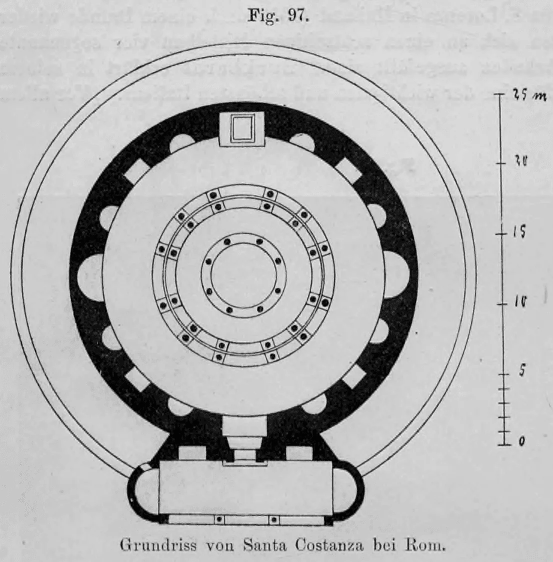 Fig. 97: Grundriss der Grabkirche Santa Costanza in Rom, ein kreisförmiger Zentralbau mit Säulenumgang.