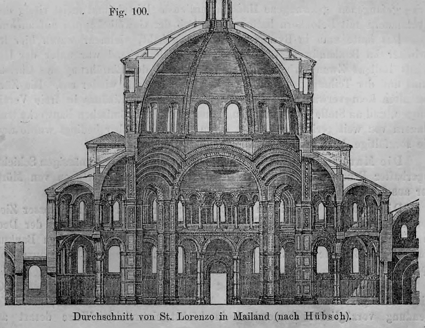 Fig. 100.: Architektonischer Querschnitt (Durchschnitt) durch die Kirche San Lorenzo in Mailand.