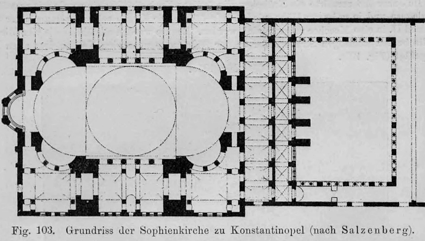 Fig. 103: Ein detaillierter Grundriss der Sophienkirche (Hagia Sophia) in Konstantinopel.