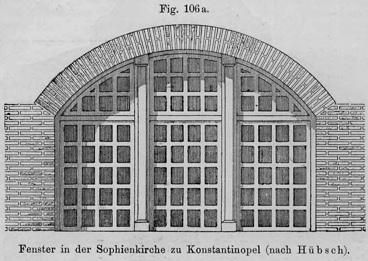 Fig. 106 a.: Detailzeichnung eines großen mehrteiligen Bogenfensters aus der Hagia Sophia.