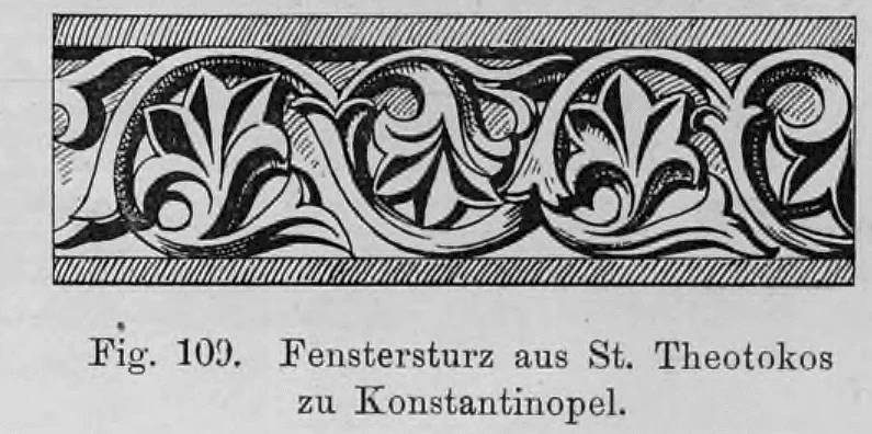 Fig. 109: Zwei Varianten dekorativer Fenstersturz-Ornamente mit Akanthusmotiven.