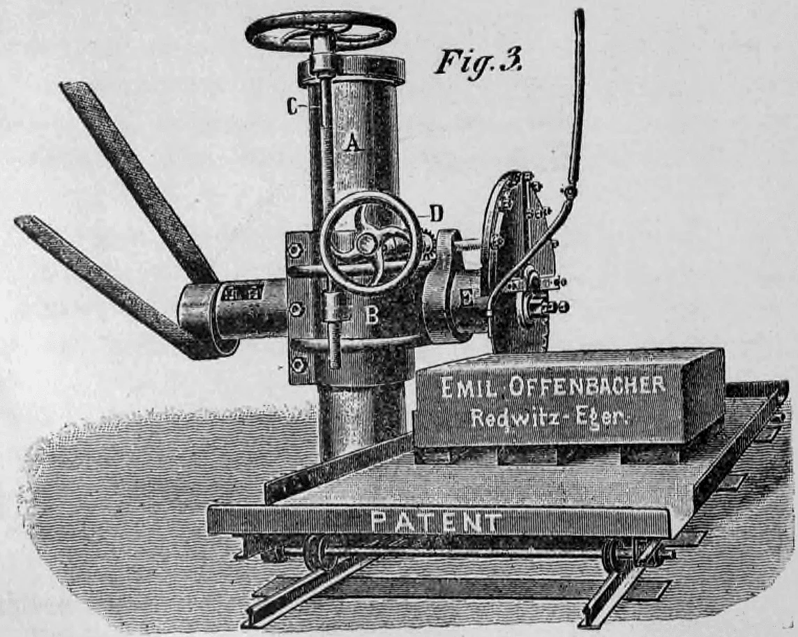 Fig. 3.: Steinplanier- oder Hobelmaschine mit fahrbarem Schlitten.