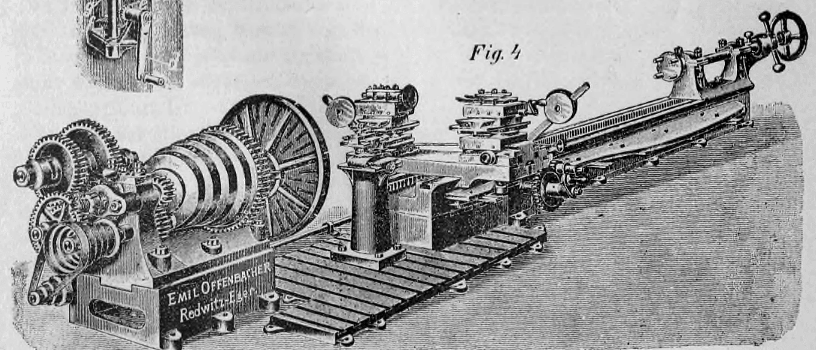 Fig. 4: Perspektivische Ansicht einer großen Steindrehbank zur Fertigung von Säulen.