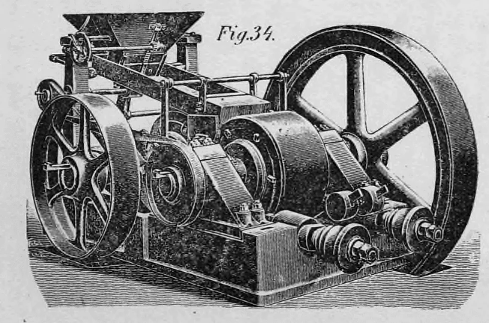 Fig. 34: Perspektivische Ansicht einer stehenden Ziegelpresse oder eines Tonschneiders.