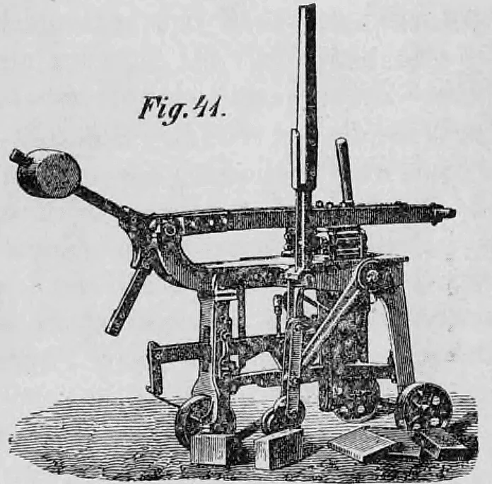 Fig. 41: Handbetriebene Ziegelpresse mit Hebelmechanismus.