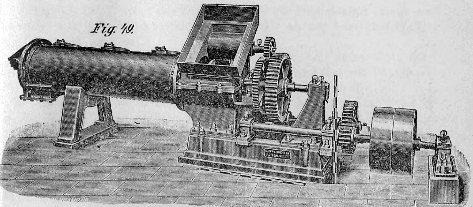 Fig. 49: Horizontale Ziegelstrangpresse mit Trichter und Riemenantrieb.