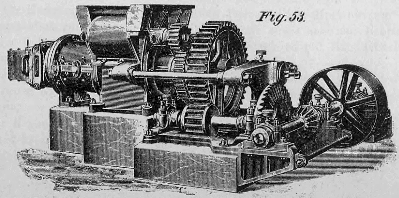 Fig. 53: Kompakte Ziegelpresse mit Riemenantrieb und robustem Getriebe.