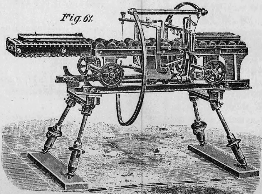 Fig. 61: Mechanischer Abschneideapparat für die Serienfertigung von Ziegeln.