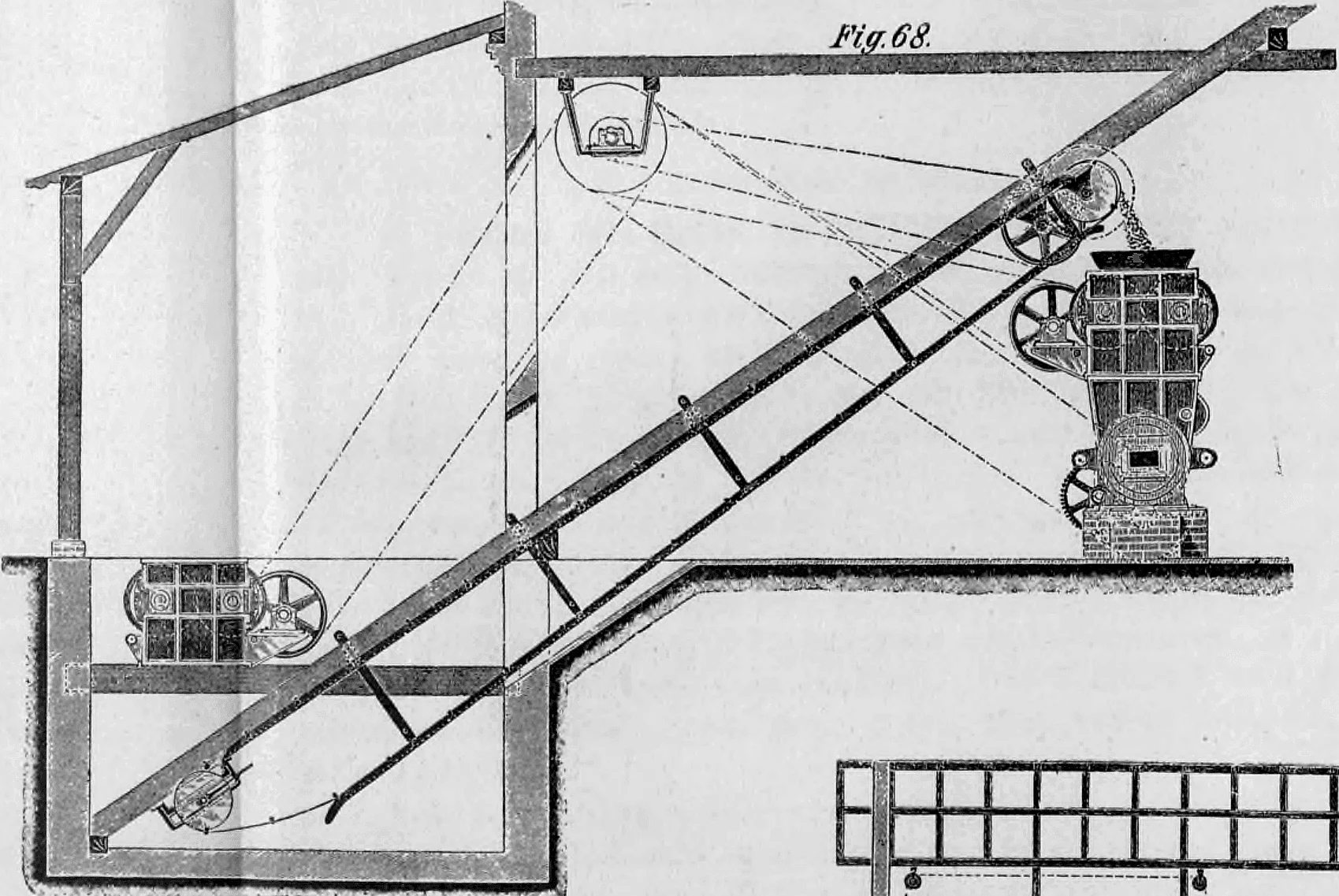 Fig. 68: Technischer Schnitt eines Schrägförderers für Ziegeleien.