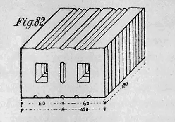 Fig. 82: Technische Zeichnung eines Hohlziegels mit Rippenstruktur.