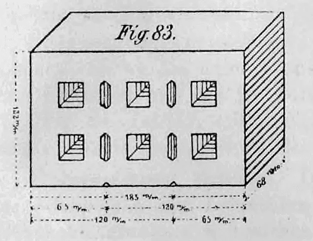 Fig. 83: Detailzeichnung eines großformatigen Hohlziegels mit komplexem Kammersystem.