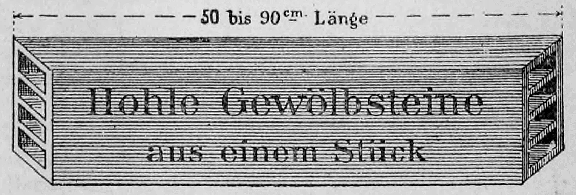 Großformatiger Hohlziegel für den Gewölbebau mit Angabe der variablen Längen.