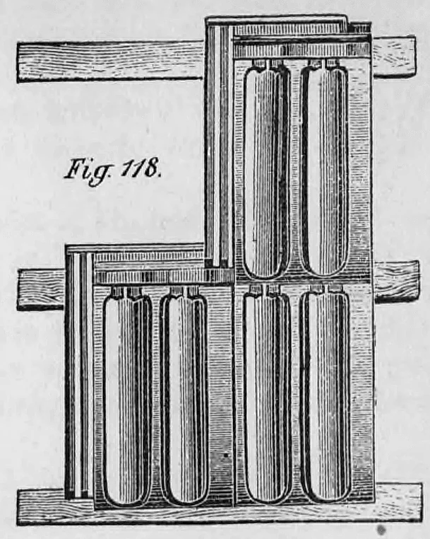 Fig. 118: Anordnung mehrerer Falzziegel im Verband auf Dachlatten.