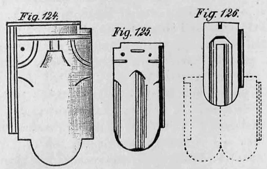 Fig. 124-126: Drei Varianten von Formziegeln, wahrscheinlich Schuppenziegel.