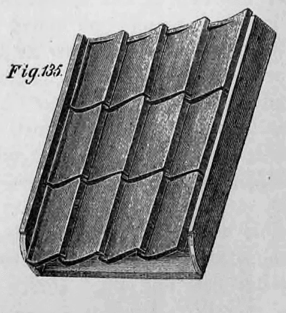 Fig. 135: Perspektivische Ansicht eines fertigen Dachabschnitts mit Pfannendeckung.