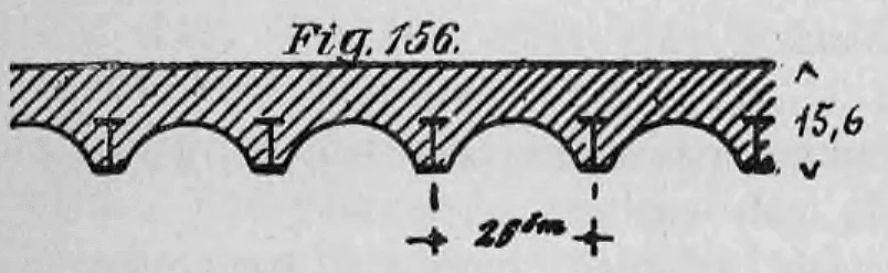 Fig. 156: Querschnitt einer Decke mit gewölbten Hohlkörpersteinen.