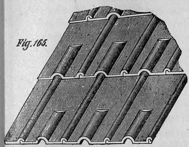 Fig. 165: Darstellung einer Dachfläche mit ineinandergreifenden Zementpfannen.