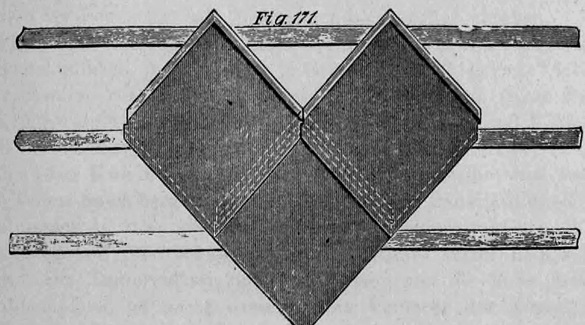 Fig. 171: Montagebeispiel von rautenförmigen Platten auf Dachlatten.