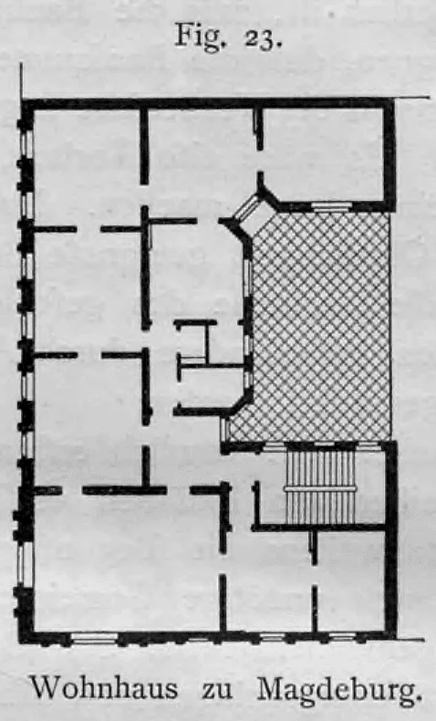 Grundriss eines Wohnhauses in geschlossener Bauweise in Magdeburg.