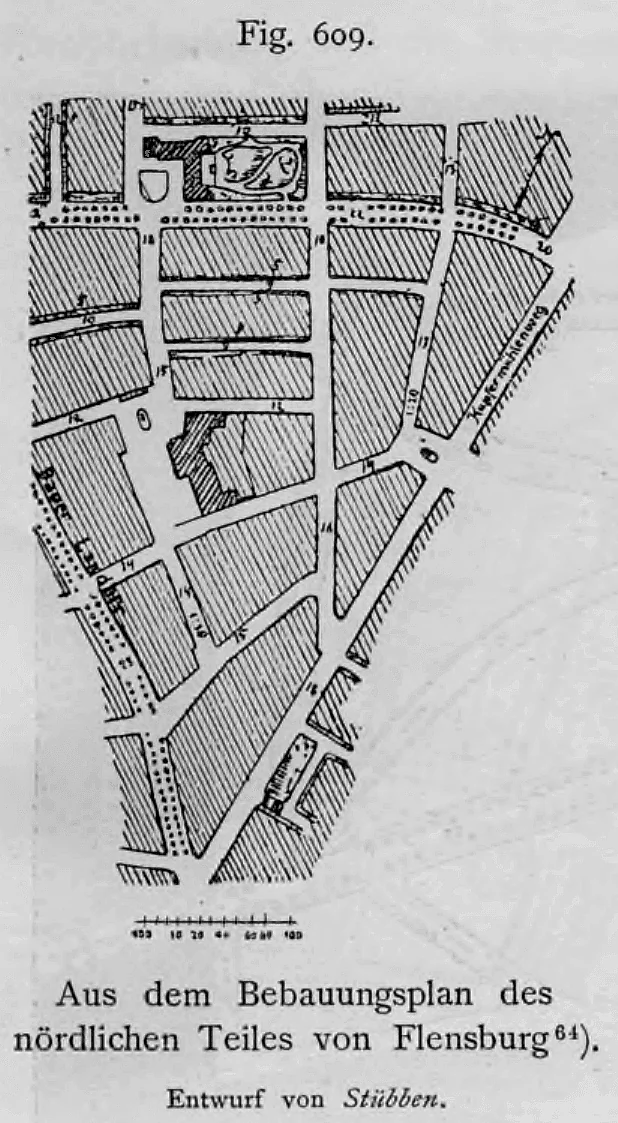 Ausschnitt aus dem Bebauungsplan für den nördlichen Teil von Flensburg nach einem Entwurf von Josef Stübben.