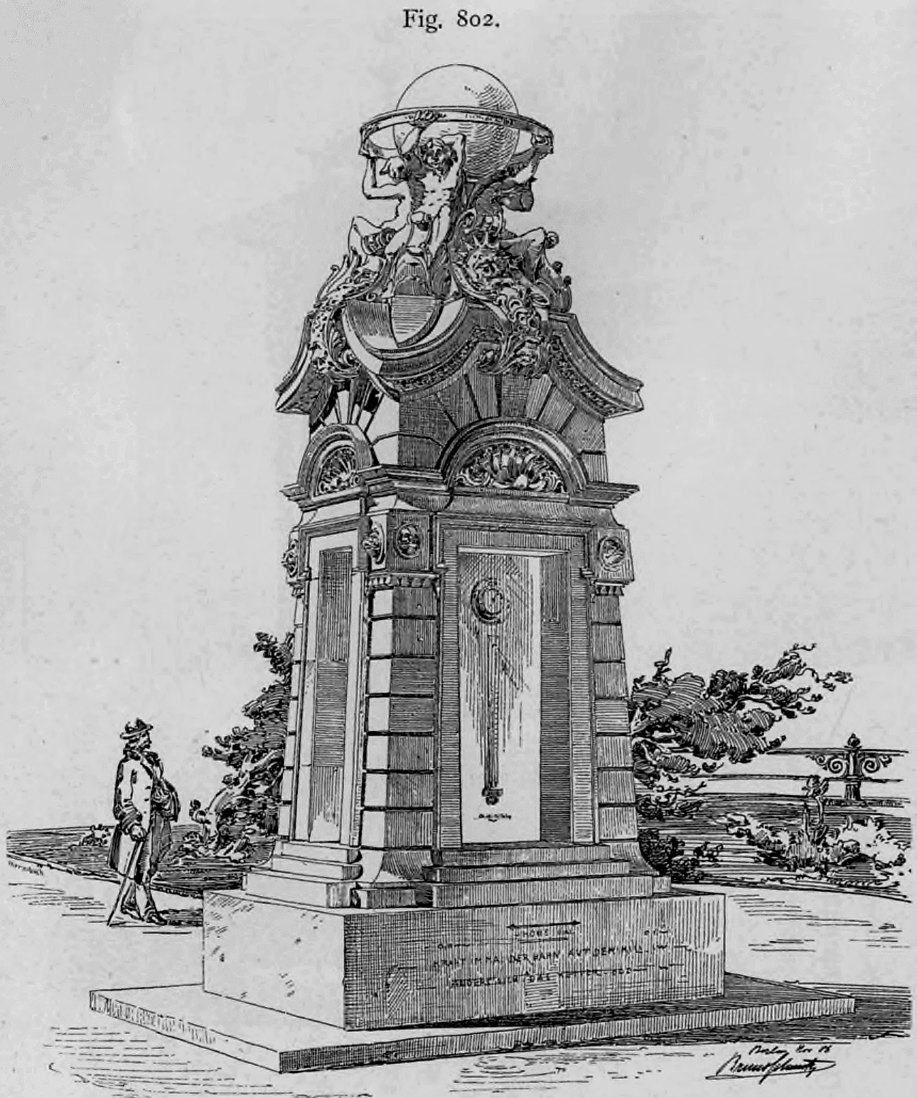 Wettbewerbsentwurf des Architekten Bruno Schmitz für eine monumentale Wettersäule in Berlin.